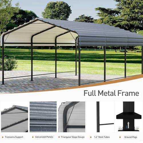 COSIEST 10'x20' Heavy Duty Metal Carport with Galvanized Steel Roof Gray