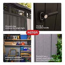 Keter Artisan 7 x 7 Foot Large Modern Design Outdoor Shed with Floor for Outdoor Furniture, Lawn Equipment, Bikes, and Gardening Tools, Gray