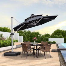 OROTLECT 120'' Double Top Solar Powered LED Lighted Round Cantilever Umbrella With Base,Gray