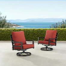 Oakland Living Pair of Black Aluminum Patio Deep Seating Swivel Rocker Club Chairs with Red Cushions