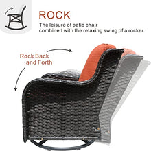 Generic Outdoor Furniture Set 3 Pieces Swivel Rocking Chairs Rattan Wicker Bistro Set with Side Table Orange Red