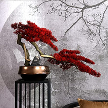 Artificial Bonsai Artificial Tree Bonsai Creative Red Leaf Tree Bonsai Golden Flowerpot Stone Landscaping Living Room Office Study Decoration Fake Plants for Home Office