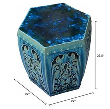 Orientliving Ceramic Clay Hexagon Motif Garden Stool Table Green