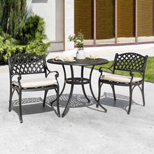 NUU GARDEN 3 Piece Outdoor Bistro Set Cast Aluminum Patio Set Bistro Table Set Rustproof Patio Table and Chairs with Umbrella Hole and Beige Cushions for Backyard, Balcony, Front Porch, Black
