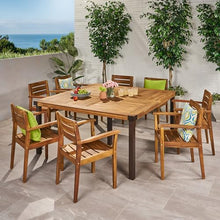 Christopher Knight Home Stockton Outdoor 8-Seater Acacia Wood Dining Set Teak + Rustic Metal
