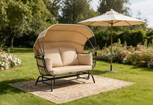 WEALTHOUSE 2-Person Outdoor Chair with Adjustable Canopy, Egg Shaped Rocking Seat, Padded Cushions, Supportive Pillows, Patio Hammock Bench for Garden Balcony Backyard Poolside Leisure