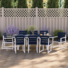 WestinTrends Cape May 9-Piece HDPE Outdoor Furniture Patio Dining Table with Umbrella Hole and Chairs Set for 8, Navy Blue