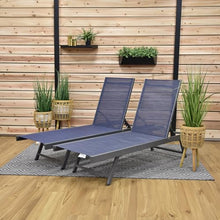 Vivere Aluminum Urban Sun Lounger 2 Pack, Full Recline, Made with Premium Phifertex Outdoor Fabric - 265 lb Capacity (Navy)