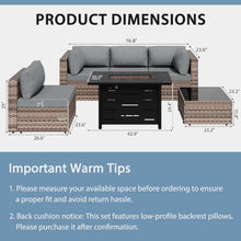 Shintenchi 6 Piece Outdoor Patio Furniture Set with 43 Inch Propane Fire Pit, Washable Cushions, Glass Coffee Table, Waterproof Cover & CSA Certified for Backyard Poolside, Brown PE Rattan/Gray