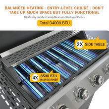 EUHOME 4-Burner Stainless Steel Gas Grill | 34,000 BTU Total Output & 421 sq.in Cooking Area | Powerful Even-Heat System for Large Family BBQs & Backyard Parties