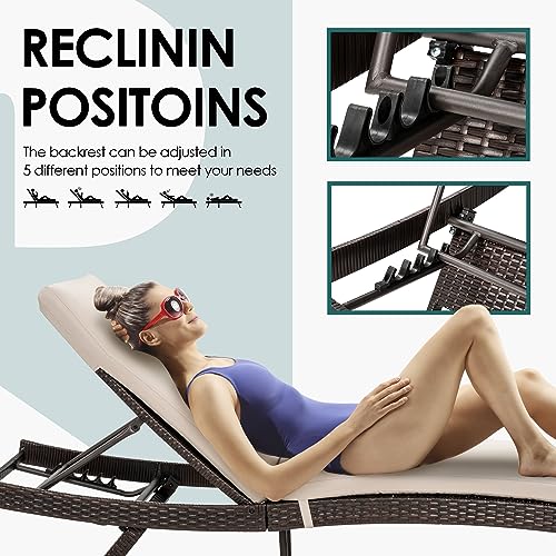 Pamapic 6-Piece Patio Chaise Lounge Set with Adjustable Backrest and Removable Cushion Beige