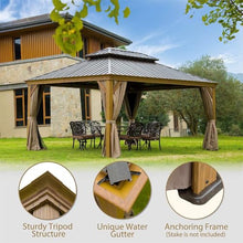 12x14 Hardtop Gazebo with Aluminum Frame and Galvanized Steel Roof for Outdoor Patio Deck or Lawn Use Wood-Look Design