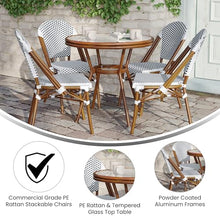 EMMA + OLIVER White/Navy Indoor/Outdoor Bistro Table Set with 4 Chairs