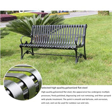 Outdoor Porch Garden Bench, Weatherproof Cast Iron Frame Chair Yard Front Porch Path Yard Lawn Bench,Park Bench with Armrests and Backrest,for Entrance Decor Deck Furniture