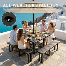 DWVO 38" Square Black Metal Picnic Table with Umbrella Hole