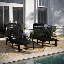 Taylor & Logan Edgley Set of 2 Adjustable Adirondack Lounger with Cup Holder- All-Weather Indoor/Outdoor HDPE Lounge Chair in Black