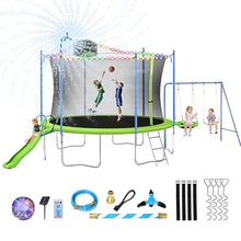 Lyromix 14FT Trampoline with Slide, Swings & Basketball Hoop, Green