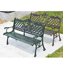 Outdoor Garden Bench, Outdoor Furniture Cast Iron Porch Bench, Anti-Rust Iron Art Leisure Terrace Bench, Suitable for Deck/Lawn/Street(Carved Green)