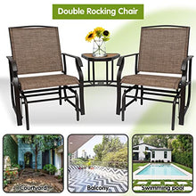 2-Person Patio Glider Chair, Outdoor Rocking Loveseat with Sling Fabric Textilene, Glider Bench with 2 Seats, Rocking Chair Swing and 1 Center Table with Umbrella Hole for Poolside, Porch, Backyard