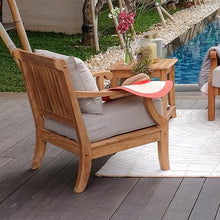 Cambridge Casual Costa Outdoor Club Chair, Teak Wood Patio Club Chair with Beige Cushion, Deep Seating Outdoor Lounge Chair with Backrest Pillow & Removable Cover for Balcony, Patio, Sunroom