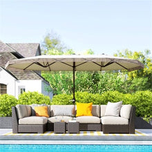 Amgalers 15ft Double-Sided Patio Umbrella with Fringe, Crank Lift, Large Outdoor Shade for Backyard, Pool(Cream White)