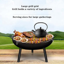 BNEI Fire Pit, Multifunctional Heater, Triangular Stability Support, Metal, Suitable for a Wide Range of Fuels, Storage Bag and Grill net Included