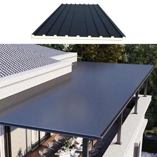 Customizable Metal Roofing Panels with Polycarbonate Fill - Windproof Insulated Roof Sheets for Gazebo, Terrace, Balcony Canopy (L-1.4m/4.6ft)(L- 1.1m/3.6ft)
