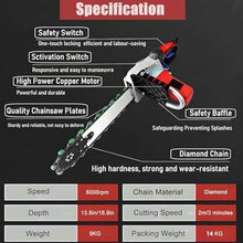 Electric Concrete Chain Saw, Handheld Wet Cutting Machine with Diamond Chain & Water Pump, Anti-Leakage Protection, Ideal for Cutting Concrete, Stone, Brick