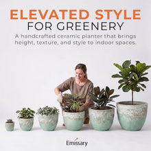 Emissary Home and Garden 18.5in. L x 15.5in. H Reef/Spa Blue Stoneware Round Planter with High-fire Treatment (Set of 1)
