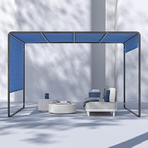 ZZYYZZ 10ft x 10ft Outdoor Pergola with LED Light, Sun Shade Canopy, 1.6m Adjustable Height Side Canopy, Modern Patio Pavilion Grill Gazebo, for Garden, Backyard, Deck, and Lawn,Blue