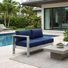 Outdoor Escape Silver Left-Arm Corner Sectional, Outdoor Patio Aluminum Loveseat with Cushions, Weather-Resistant Frame, Modern Design