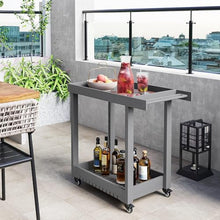 HXYONGN Double-Shelf Grill Table, Portable Trolley with 4 Wheels and Towel Rack, Multifunctional Outdoor Kitchen Cart for Garden and Bar Storage(Grey)