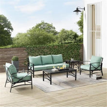 Afuera Living 5-Piece Outdoor Sofa Set, Steel Metal, Mist Green/Oil Rubbed Bronze Finish, Weatherproof Solution-Dyed Cushions, Slatted Tables, Seating for 5, Patio Furniture for Garden or Deck