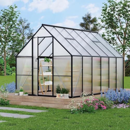 Greenhouse 8x16 Aluminum-Framed Heavy Duty Polycarbonate with Quick Setup Structure and Roof Vent Large Enhanced Outdoors Green House Kit