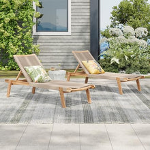 Merax Outdoor Chaise Lounge Chair Set of 4, 77" L Acacia Wood Patio Lounge Chair with 4 Adjustable Position, Rope Woven Beach Lounger for Pool Deck Balcony Garden, 800lbs Capacity, Teak+ Beige