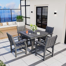 Pamapic 5 PCS Outdoor Dining Set HDPE Table and Chairs with Umbrella Hole Grey