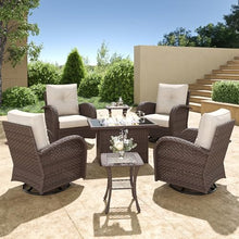 Aeeiua 7 Pieces Wicker Patio Furniture Set with Fire Pit Table, Luxury Outdoor Conversation Set with High Back Swivel Rocker Chairs