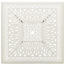 Fisinber 35.4 Inch Cast Aluminum Garden Table White Square Outdoor Dining Table with Decorative Inlays and Umbrella Hole Metal Patio Bistro Furniture for Porch Backyard Terrace