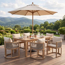 Christopher Knight Home Malo Outdoor Dining Chairs Set of 6 with Cushion, Acacia Wood Patio Dining Chair with Woven Rope Accent, Kitchen Side Chair, Patio Furniture Dining Set, Light Teak+ Beige