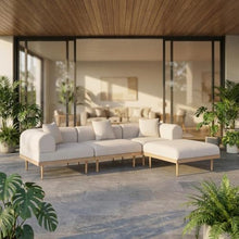 Outdoor Escape Beige Fabric 4-Piece Outdoor Modular Sectional with Cushioned Seating, Contemporary Style, Includes Pillows, Weather-Resistant Construction