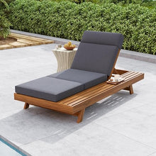 Christopher Knight Home Kayes Acacia Wood Chaise Lounge with 4'' Four-Folds Cushion, Outdoor 79'' Patio Recliner Chair with 4-Position Adjustable Backrest, Sun Lounger for Backyard, Teak+Dark Gray