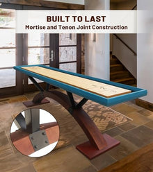 Beneouya Shuffleboard Table Curved Base Blue Top with 8 Pucks