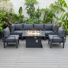 LeisureMod Chelsea Outdoor Patio 7-Piece Conversation Set with Fire Pit Table Black