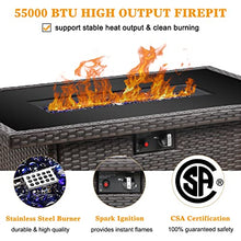 LayinSun 44" Propane Gas Fire Pit Table, 55000 BTU Rectangular Fire Pit with Glass Wind Guard for Outside Patio Deck Garden Backyard