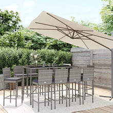 HGPOTUY 11 Piece Patio Bar Set with Cushions Gray Poly Rattan