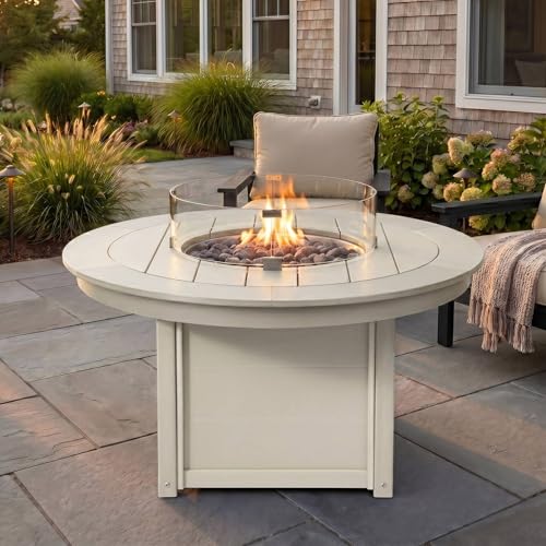 COSTAELM Sol 47" Modern Outdoor 55,000 BTU Patio Backyard Round Propane Fire Pit Table (Rocks Not Included), Sand