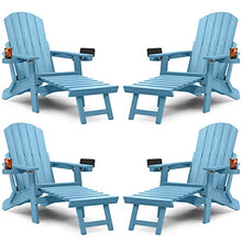 YEFU Adirondack Chair Set of 4 with Ottoman, Adjustable Backrest, Folding Outdoor Chairs, Weather Resistant, Blue