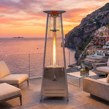 The Capri Patio Heater by Lava Heat Italia, Liquid Propane Compact Flame Tower in Stainless Steel, Italian-Designed Triangle Chassis Outdoor Heater for Balconies, Small Patios, and Residential Use