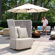 Outdoor Escape Beige Wide Outdoor Club Seating with Cushion, Modern Patio Lounge Featuring Woven Backrest and Soft Upholstery for Comfortable Relaxation