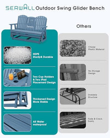 SERWALL 3 Person Glider Bench with iPad Placement and Cup Holder,Navy